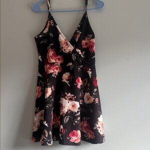 Floral Black Dress with Pink and White Roses